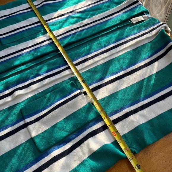 Free People One Size Poncho Striped Hooded Open Knit Kimono Pockets Green White - Picture 14 of 16